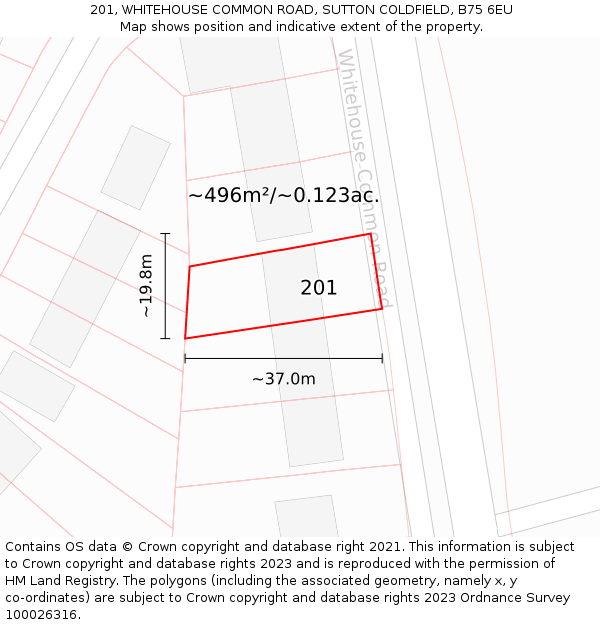 201, WHITEHOUSE COMMON ROAD, SUTTON COLDFIELD, B75 6EU: Plot and title map