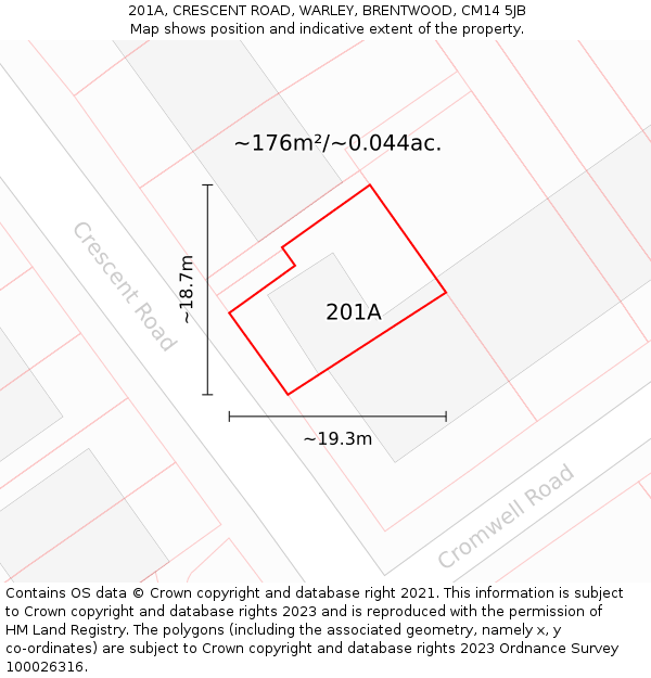 201A, CRESCENT ROAD, WARLEY, BRENTWOOD, CM14 5JB: Plot and title map