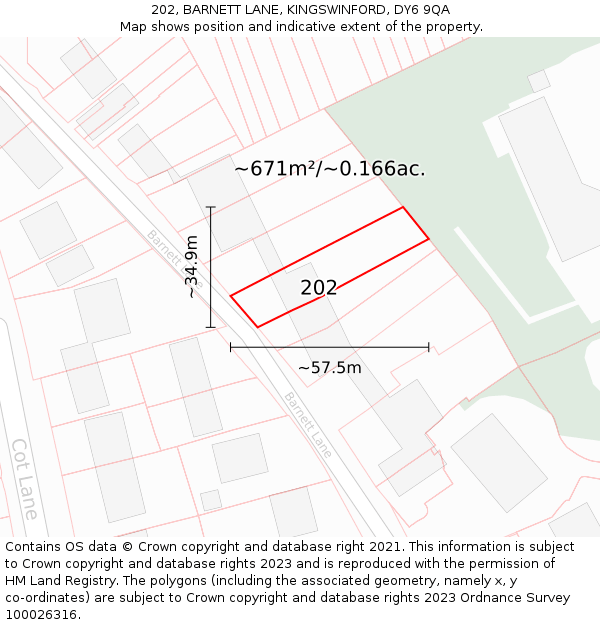 202, BARNETT LANE, KINGSWINFORD, DY6 9QA: Plot and title map