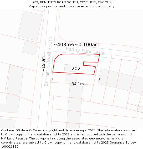 202, BENNETTS ROAD SOUTH, COVENTRY, CV6 2FU: Plot and title map