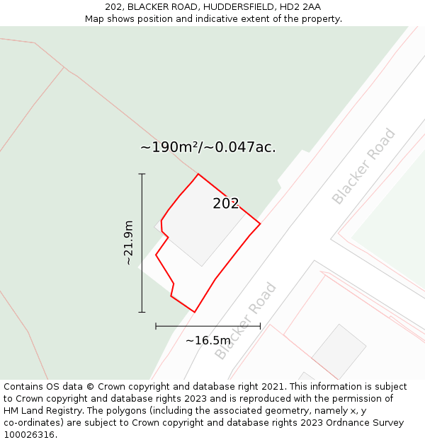 202, BLACKER ROAD, HUDDERSFIELD, HD2 2AA: Plot and title map