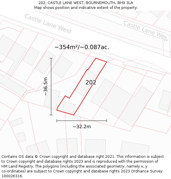 202, CASTLE LANE WEST, BOURNEMOUTH, BH9 3LA: Plot and title map