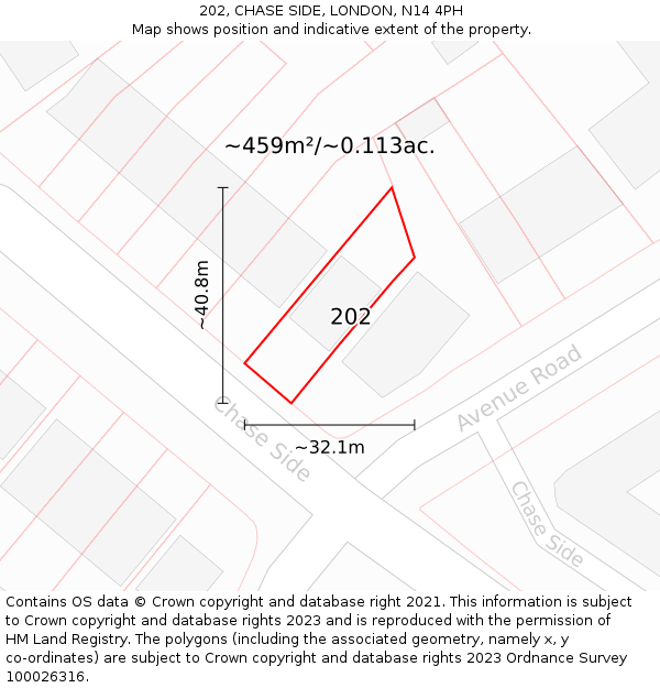 202, CHASE SIDE, LONDON, N14 4PH: Plot and title map