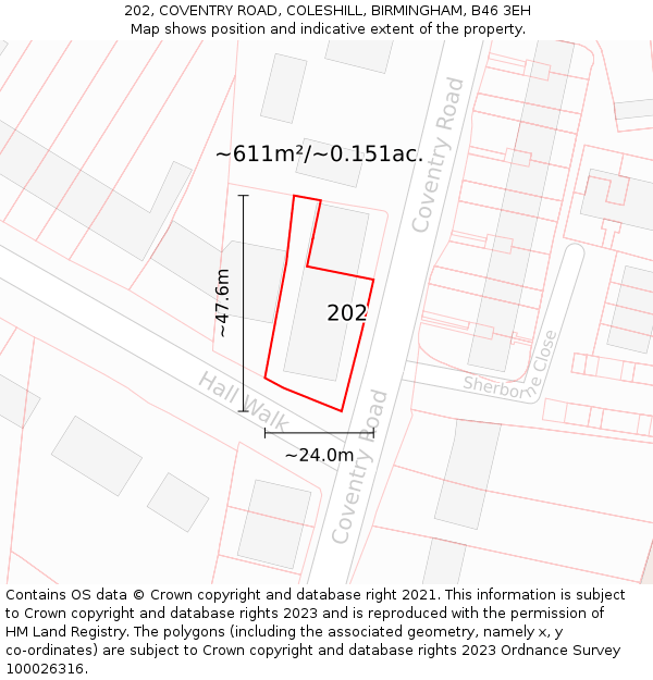 202, COVENTRY ROAD, COLESHILL, BIRMINGHAM, B46 3EH: Plot and title map