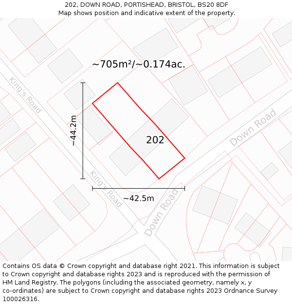 202, DOWN ROAD, PORTISHEAD, BRISTOL, BS20 8DF: Plot and title map