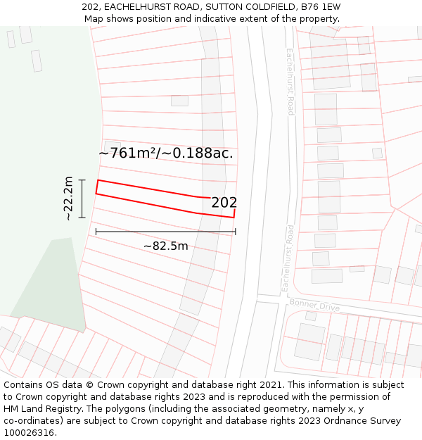 202, EACHELHURST ROAD, SUTTON COLDFIELD, B76 1EW: Plot and title map
