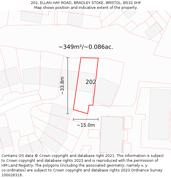 202, ELLAN HAY ROAD, BRADLEY STOKE, BRISTOL, BS32 0HF: Plot and title map