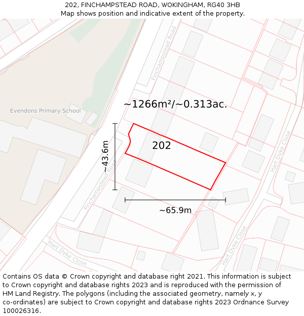 202, FINCHAMPSTEAD ROAD, WOKINGHAM, RG40 3HB: Plot and title map