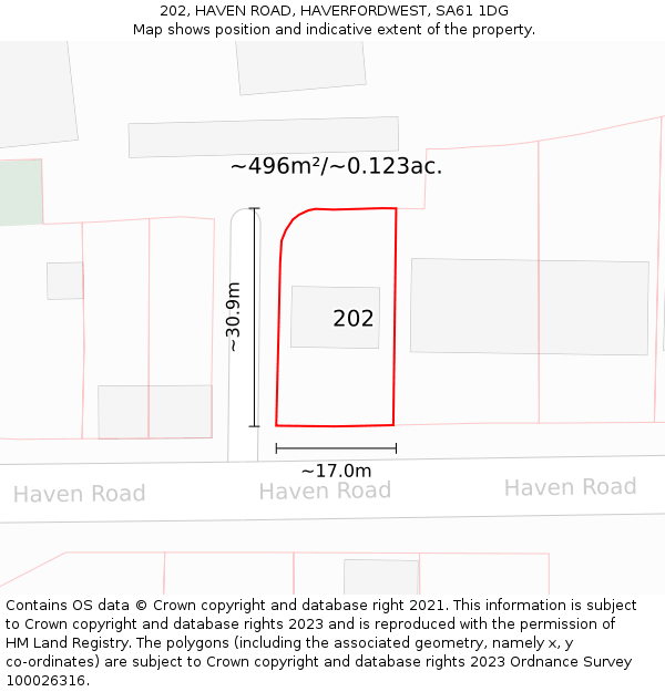 202, HAVEN ROAD, HAVERFORDWEST, SA61 1DG: Plot and title map