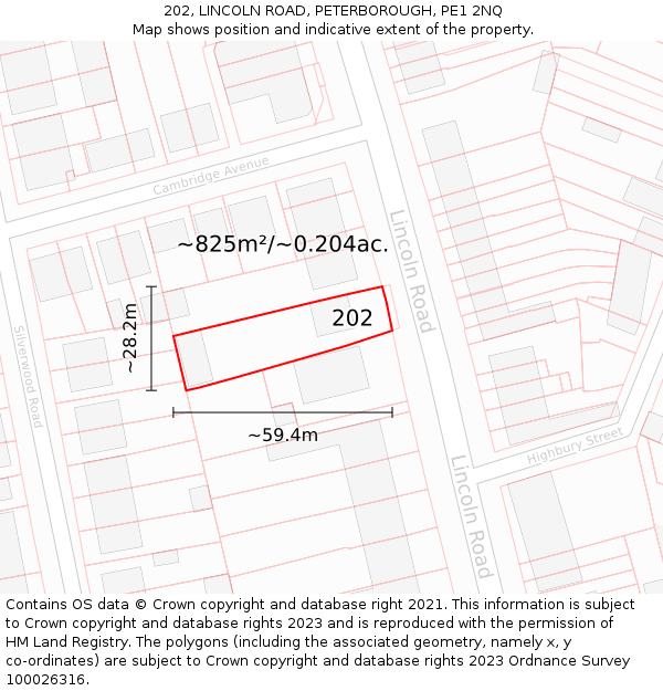 202, LINCOLN ROAD, PETERBOROUGH, PE1 2NQ: Plot and title map