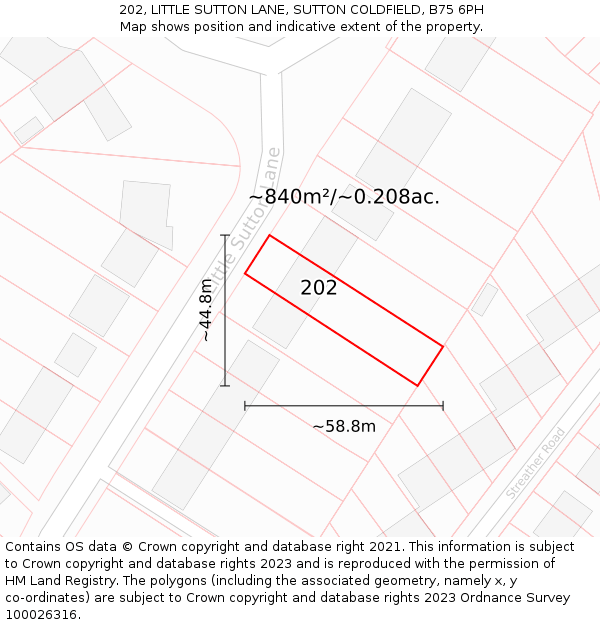 202, LITTLE SUTTON LANE, SUTTON COLDFIELD, B75 6PH: Plot and title map