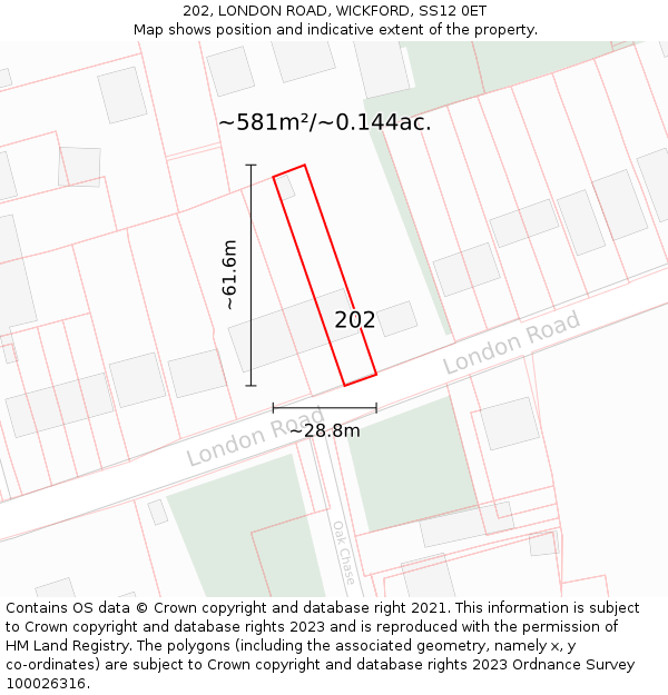 202, LONDON ROAD, WICKFORD, SS12 0ET: Plot and title map