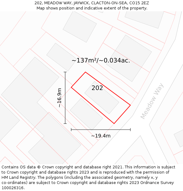 202, MEADOW WAY, JAYWICK, CLACTON-ON-SEA, CO15 2EZ: Plot and title map