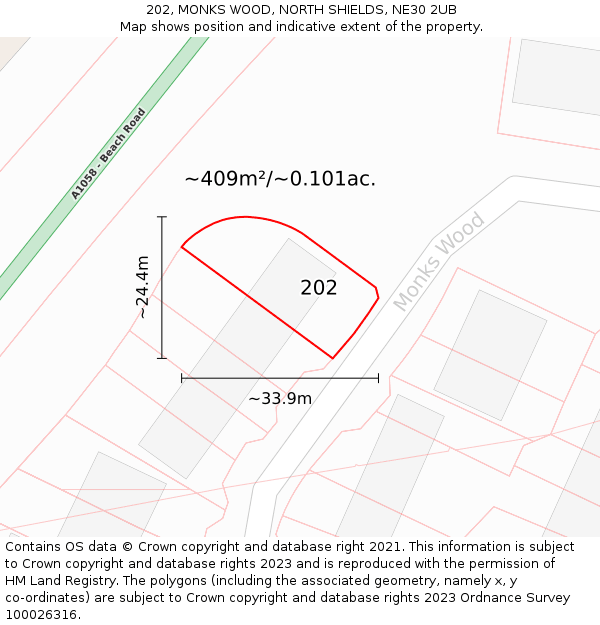 202, MONKS WOOD, NORTH SHIELDS, NE30 2UB: Plot and title map