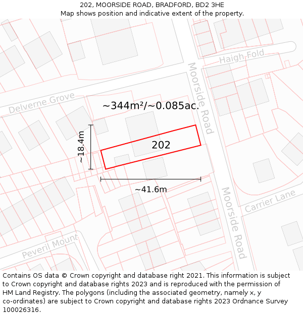 202, MOORSIDE ROAD, BRADFORD, BD2 3HE: Plot and title map