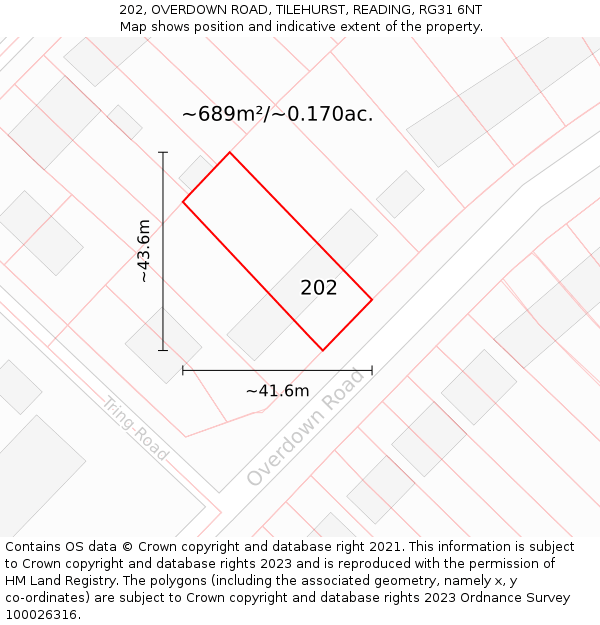202, OVERDOWN ROAD, TILEHURST, READING, RG31 6NT: Plot and title map
