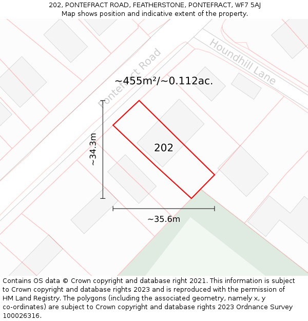 202, PONTEFRACT ROAD, FEATHERSTONE, PONTEFRACT, WF7 5AJ: Plot and title map