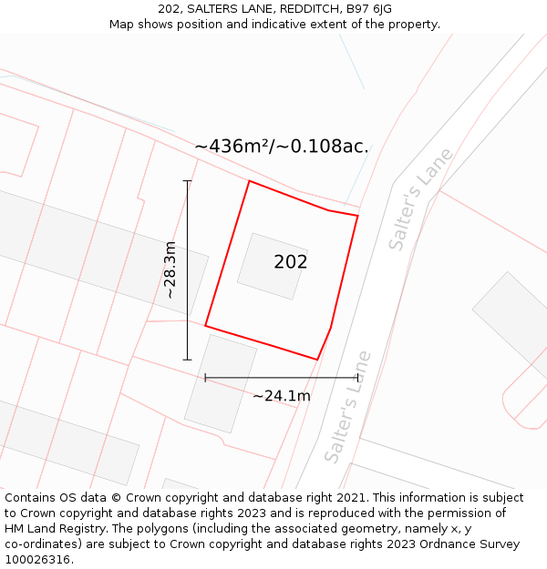 202, SALTERS LANE, REDDITCH, B97 6JG: Plot and title map