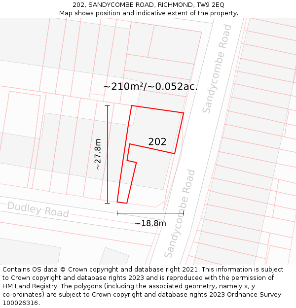 202, SANDYCOMBE ROAD, RICHMOND, TW9 2EQ: Plot and title map