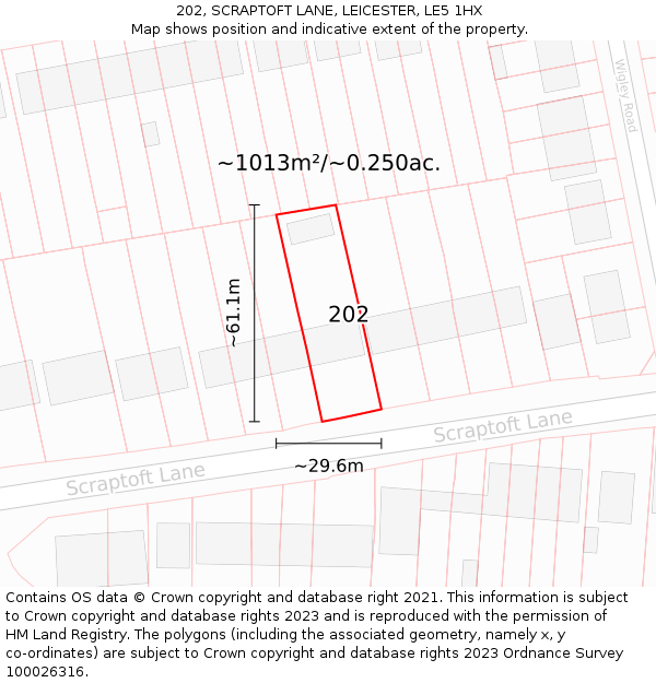 202, SCRAPTOFT LANE, LEICESTER, LE5 1HX: Plot and title map