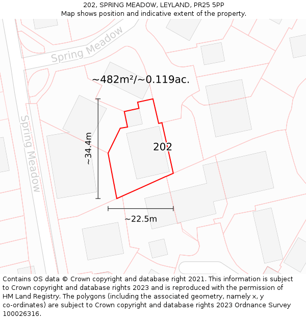 202, SPRING MEADOW, LEYLAND, PR25 5PP: Plot and title map
