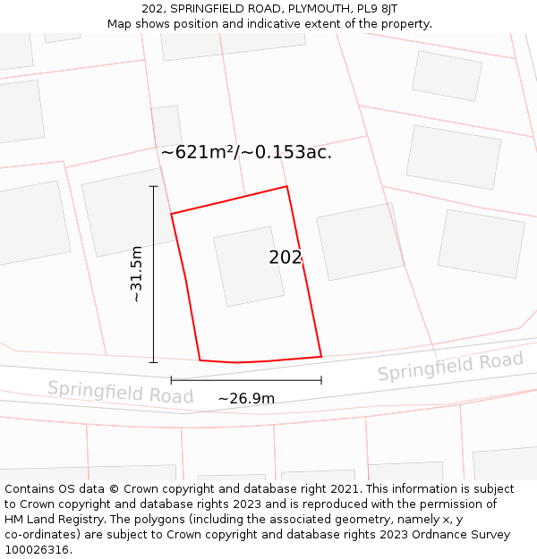 202, SPRINGFIELD ROAD, PLYMOUTH, PL9 8JT: Plot and title map