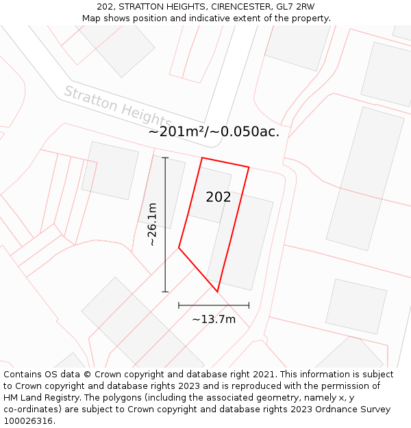 202, STRATTON HEIGHTS, CIRENCESTER, GL7 2RW: Plot and title map
