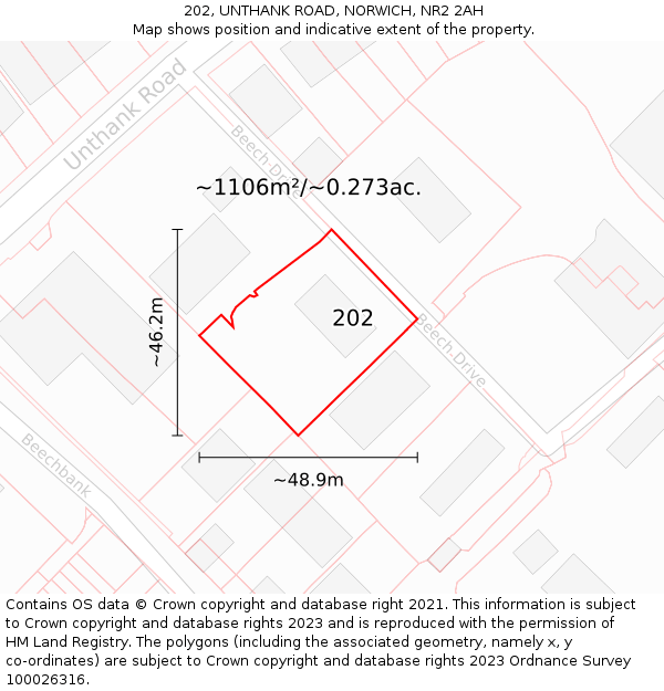 202, UNTHANK ROAD, NORWICH, NR2 2AH: Plot and title map