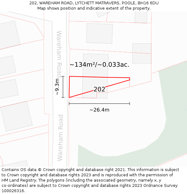 202, WAREHAM ROAD, LYTCHETT MATRAVERS, POOLE, BH16 6DU: Plot and title map