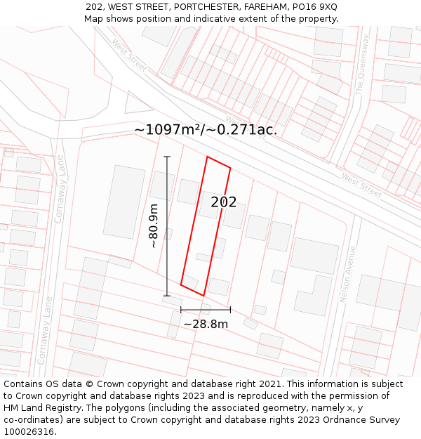 202, WEST STREET, PORTCHESTER, FAREHAM, PO16 9XQ: Plot and title map