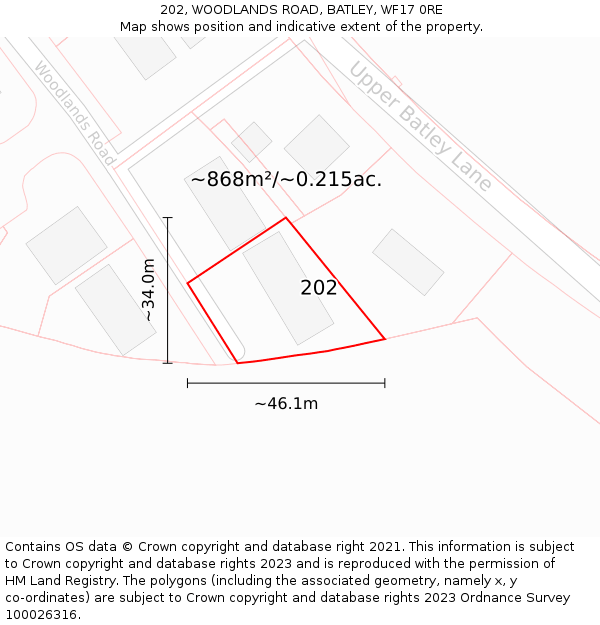 202, WOODLANDS ROAD, BATLEY, WF17 0RE: Plot and title map