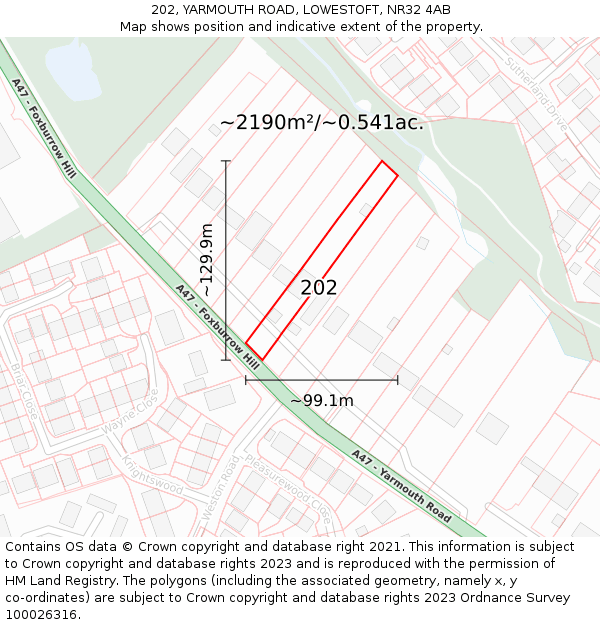 202, YARMOUTH ROAD, LOWESTOFT, NR32 4AB: Plot and title map