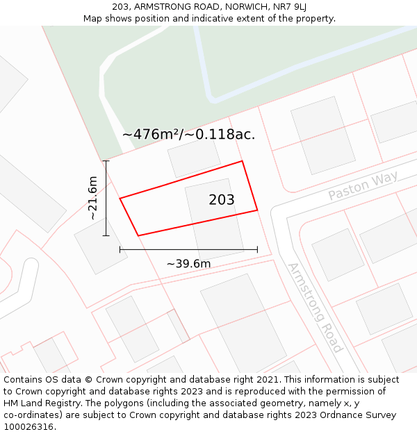 203, ARMSTRONG ROAD, NORWICH, NR7 9LJ: Plot and title map