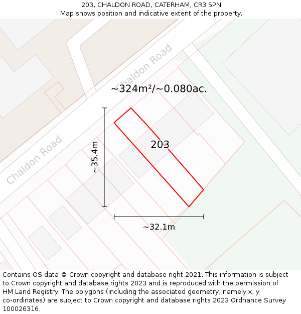 203, CHALDON ROAD, CATERHAM, CR3 5PN: Plot and title map