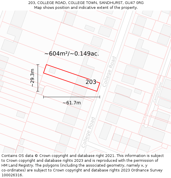 203, COLLEGE ROAD, COLLEGE TOWN, SANDHURST, GU47 0RG: Plot and title map