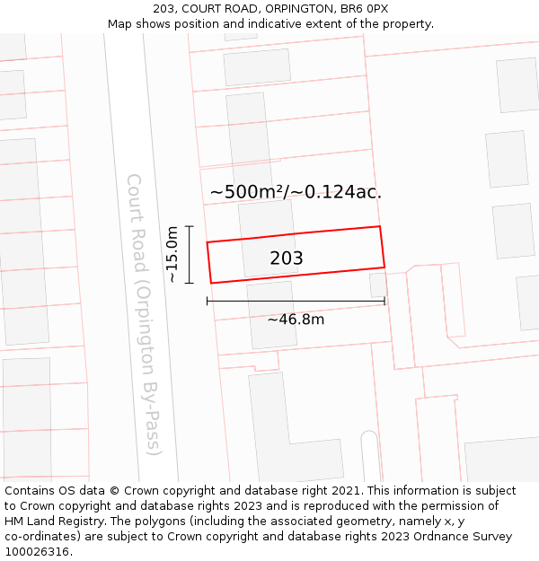 203, COURT ROAD, ORPINGTON, BR6 0PX: Plot and title map