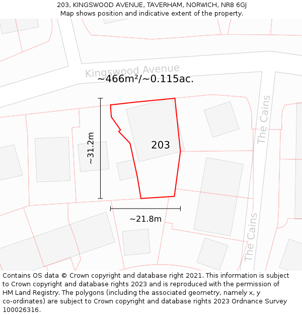 203, KINGSWOOD AVENUE, TAVERHAM, NORWICH, NR8 6GJ: Plot and title map