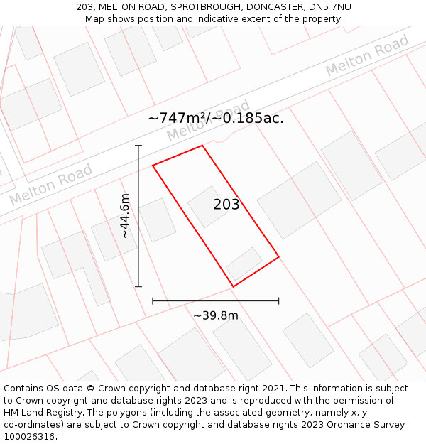 203, MELTON ROAD, SPROTBROUGH, DONCASTER, DN5 7NU: Plot and title map