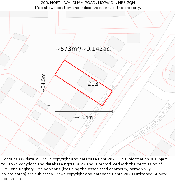 203, NORTH WALSHAM ROAD, NORWICH, NR6 7QN: Plot and title map