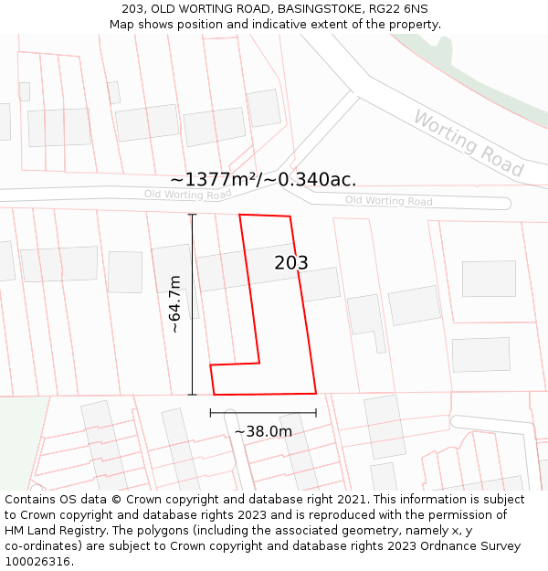 203, OLD WORTING ROAD, BASINGSTOKE, RG22 6NS: Plot and title map