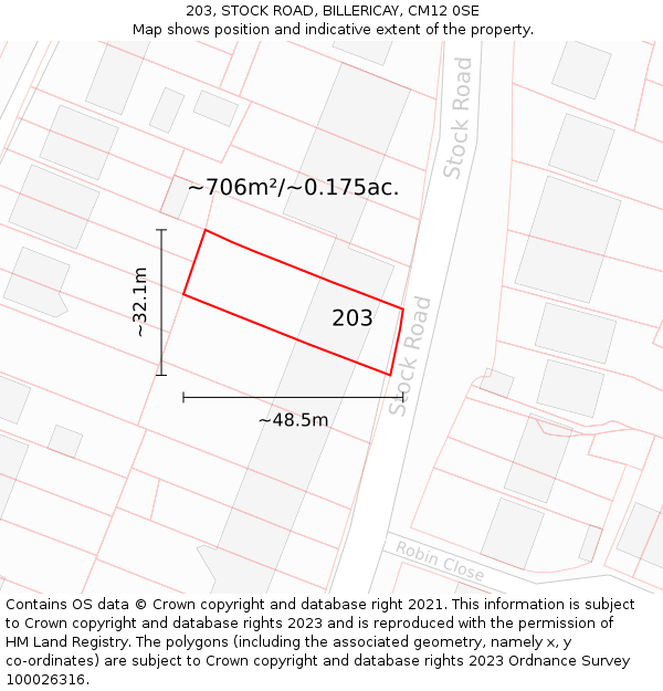203, STOCK ROAD, BILLERICAY, CM12 0SE: Plot and title map