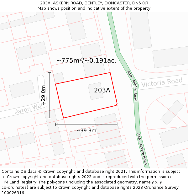 203A, ASKERN ROAD, BENTLEY, DONCASTER, DN5 0JR: Plot and title map