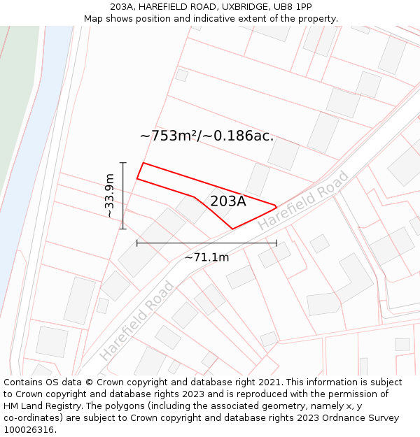 203A, HAREFIELD ROAD, UXBRIDGE, UB8 1PP: Plot and title map