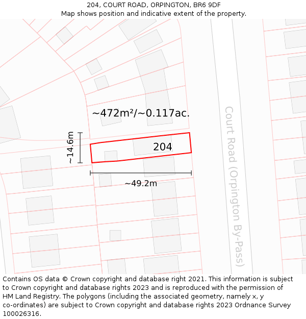 204, COURT ROAD, ORPINGTON, BR6 9DF: Plot and title map