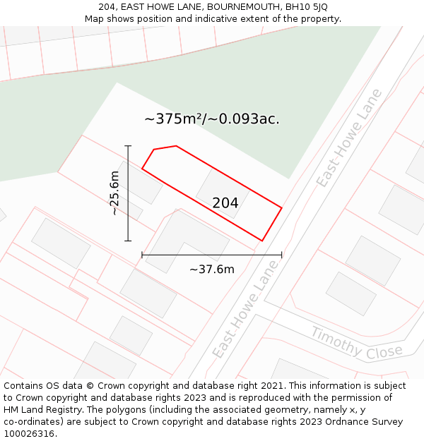 204, EAST HOWE LANE, BOURNEMOUTH, BH10 5JQ: Plot and title map