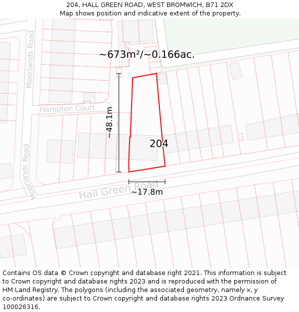 204, HALL GREEN ROAD, WEST BROMWICH, B71 2DX: Plot and title map
