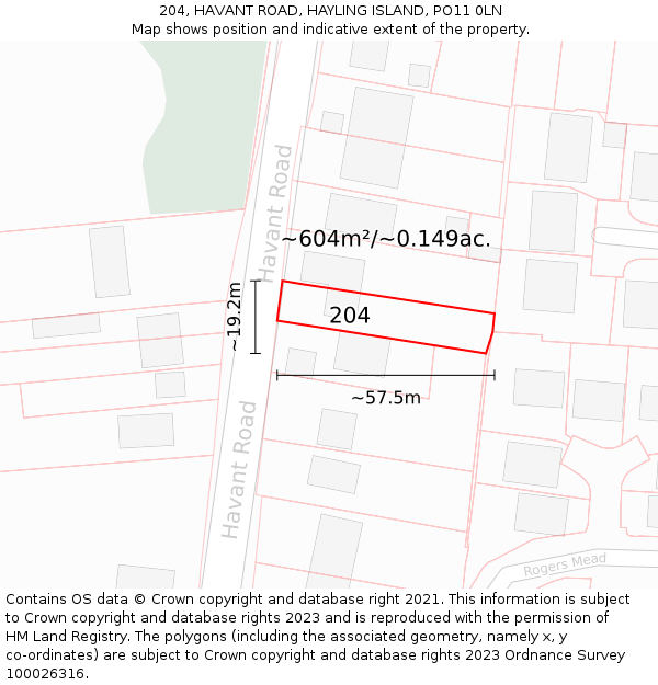 204, HAVANT ROAD, HAYLING ISLAND, PO11 0LN: Plot and title map