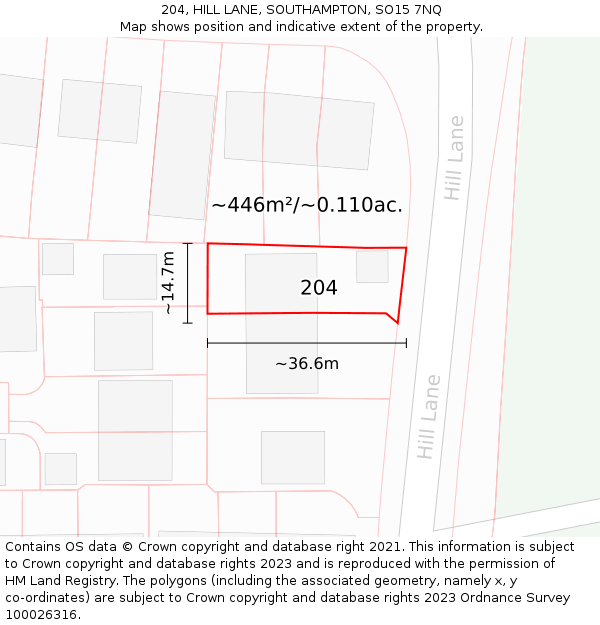 204, HILL LANE, SOUTHAMPTON, SO15 7NQ: Plot and title map