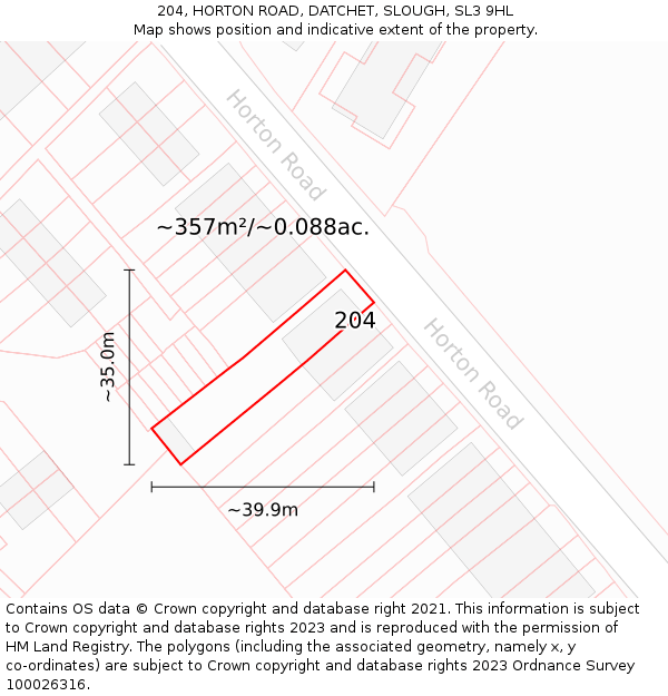 204, HORTON ROAD, DATCHET, SLOUGH, SL3 9HL: Plot and title map