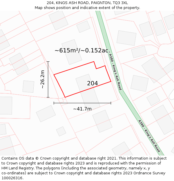 204, KINGS ASH ROAD, PAIGNTON, TQ3 3XL: Plot and title map